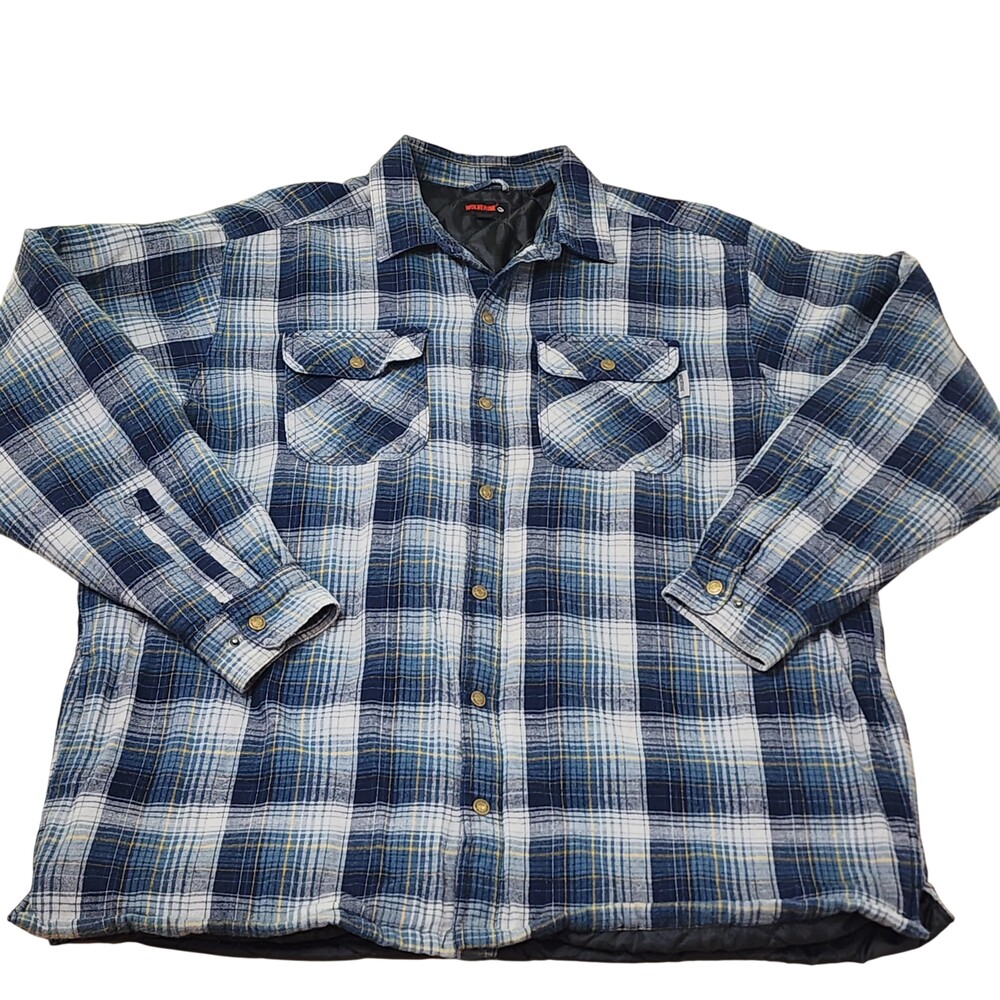 Wolverine Jacket Mens 2XL Blue Plaid Quilted Flannel Snap Front Workwear
